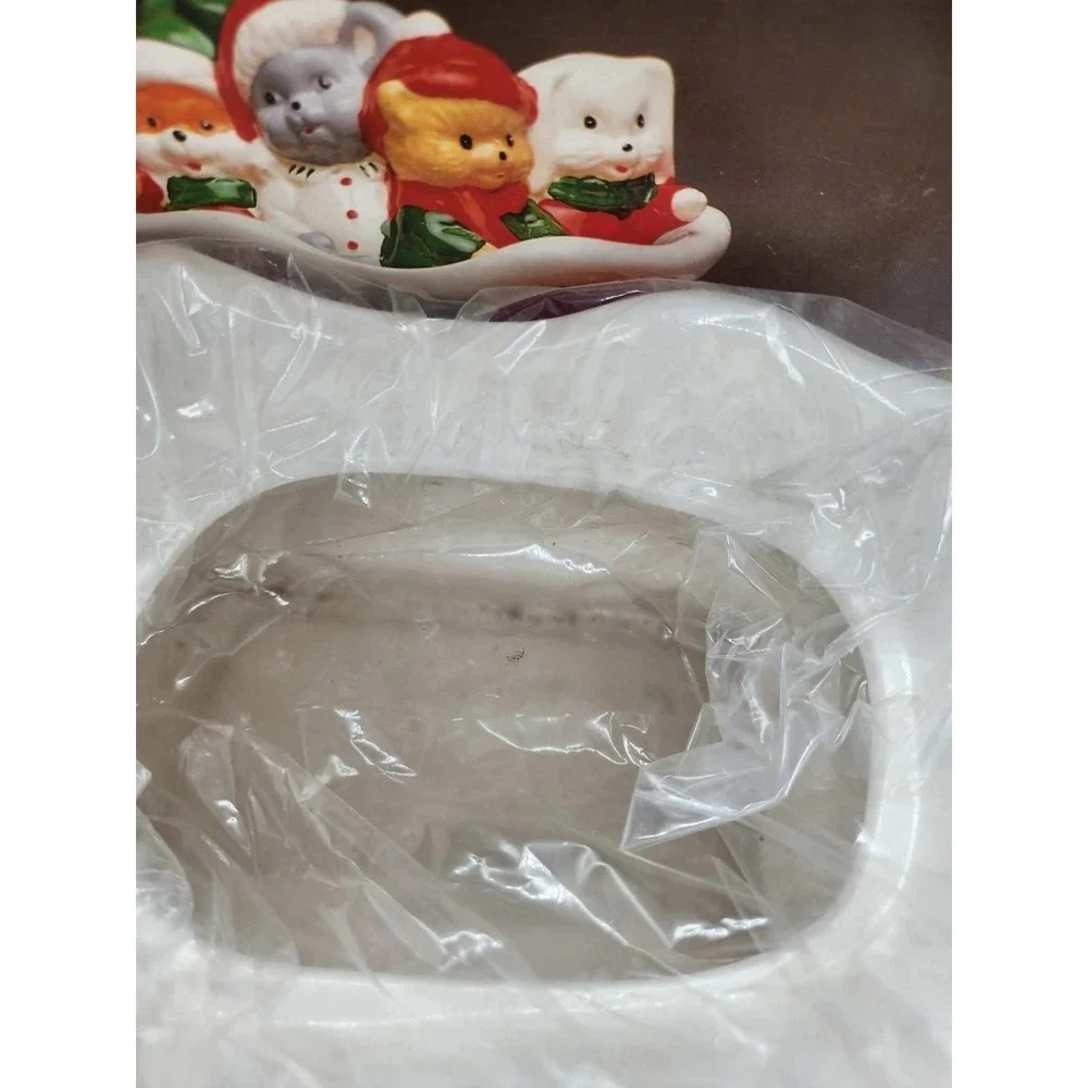 Vintage Christmas Ceramic Cookie Jar Santa Sleigh Animals cat bear